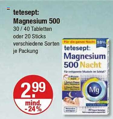 tetesept: Magnesium 500 - 30/40 Tabletten oder 20 Sticks