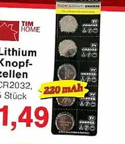 Tim Home Lithium Knopfzellen CR2032, 5 Stück