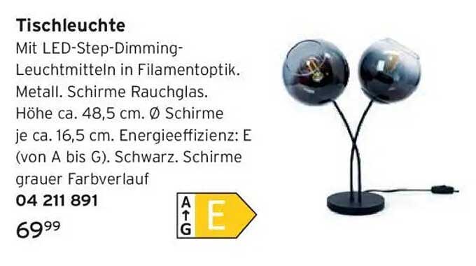 Tischleuchte mit LED-Step-Dimming-Leuchtmitteln in Filamentoptik