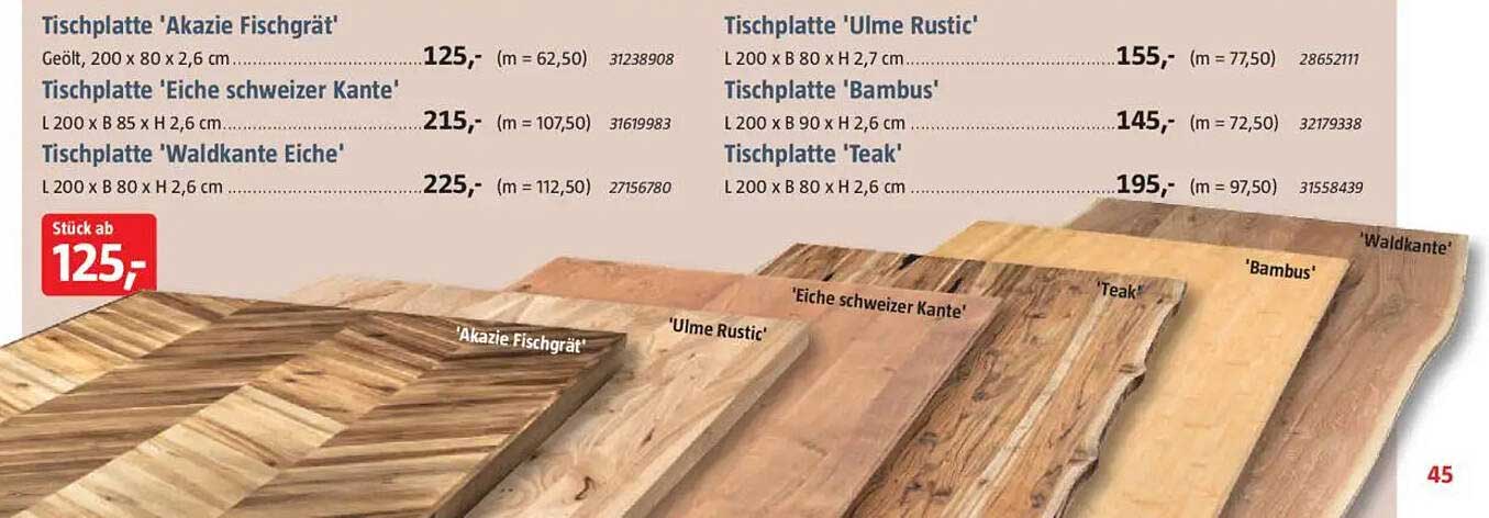 Tischplatte 'Akazie Fischgrät'