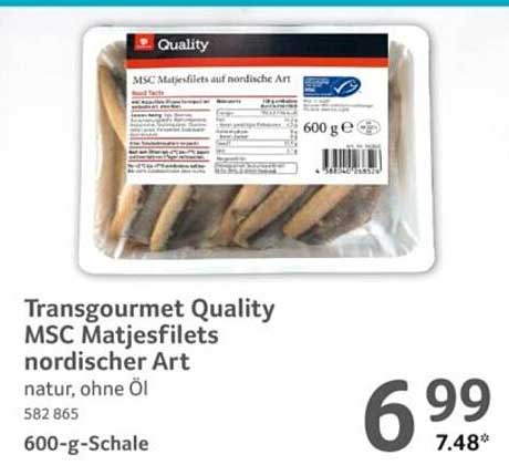 Transgourmet Quality MSC Matjesfilets nordischer Art - natur, ohne Öl
