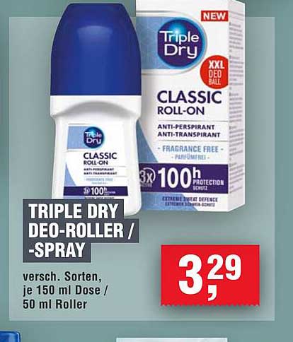 Triple Dry Deo-Roller / Spray - verschieden Sorten, je 150 ml Dose / 50 ml Roller