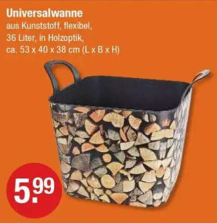 Universalwanne aus Kunststoff, flexibel, 36 Liter, in Holzoptik