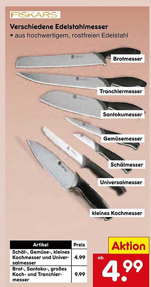 Verschiedene Edelstahlmesser von Fiskars