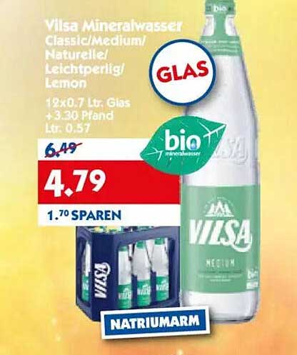 Vilsa Mineralwasser Classic/Medium/Naturally/Leichtperl/ Lemon 12x0.7 Ltr. (Glas)