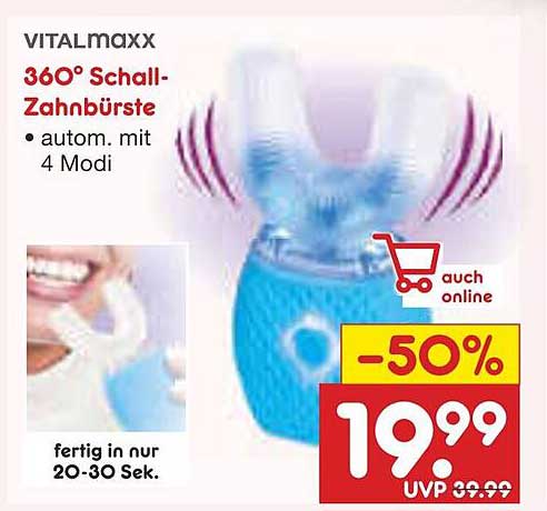 VITALMAXX 360° Schall-Zahnbürste - Automatisch mit 4 Modi
