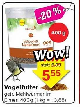 Vogelfutter getrocknete Mehlwürmer im Eimer, 400 g