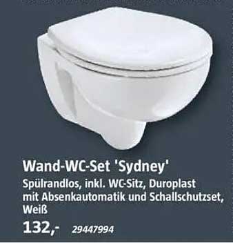 Wand-WC-Set 'Sydney' - Spülrandlos, inkl. WC-Sitz, Duroplast mit Absenkautomatik und Schallschutzset, Weiß