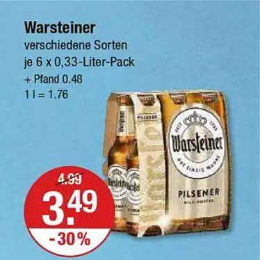 Warsteiner Pilsener – 30 % sparen auf die verschiedenen Sorten!