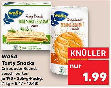 WASA Tasty Snacks - Crispys oder Rounds in verschiedenen Sorten