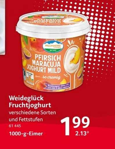 Weideglück Fruchtjoghurt Pfirsich Maracuja mild – 1000g Eimer