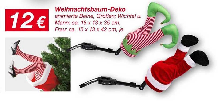 Weihnachtsbaum-Deko mit animierten Beinen – Wichtel und Santakostüm