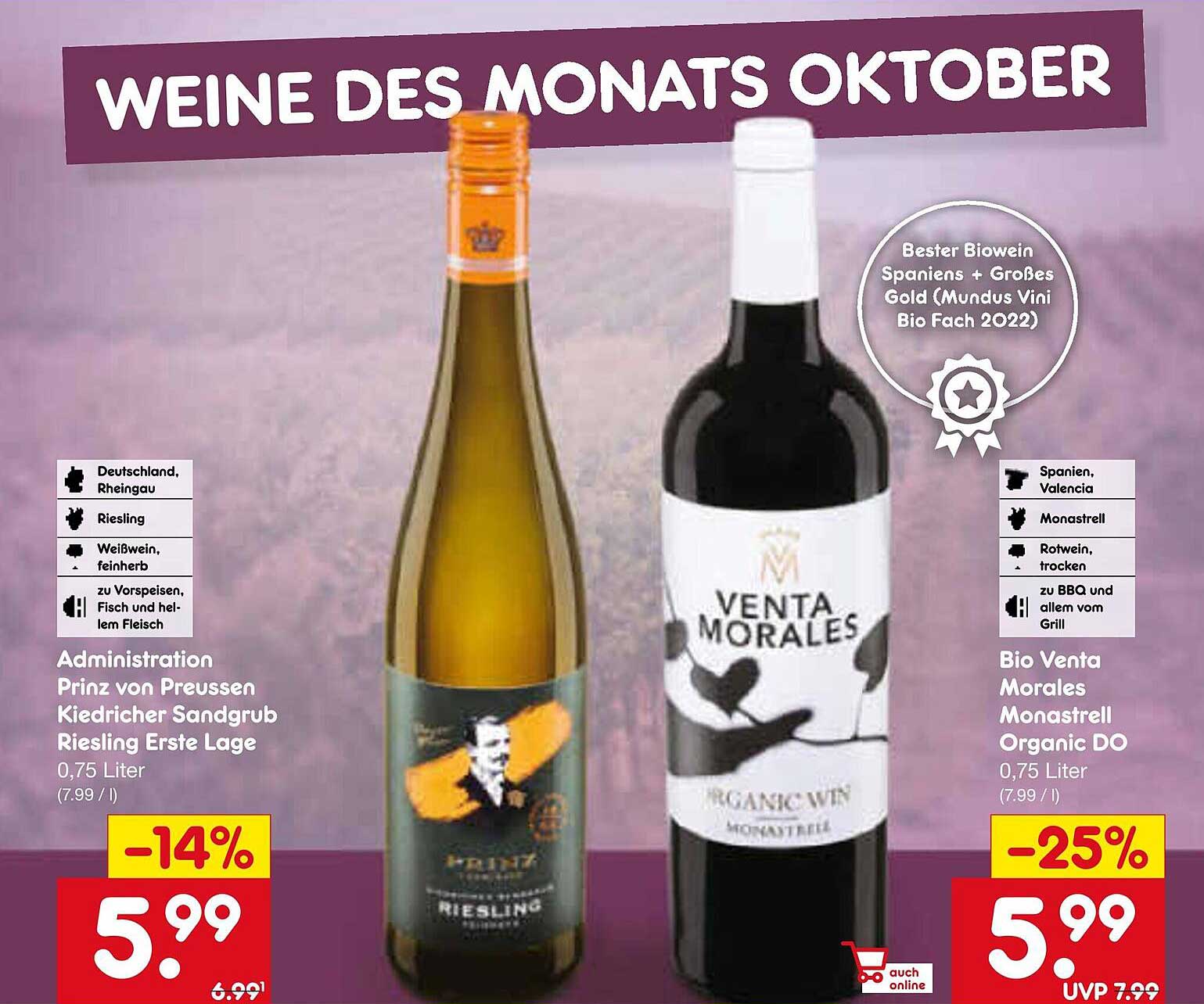Weine des Monats Oktober - Prinz von Preussen Riesling und Bio Venta Morales Monastrell