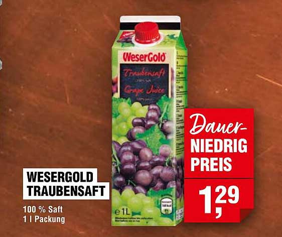 WeserGold Traubensaft - 100 % Saft, 1 L Packung