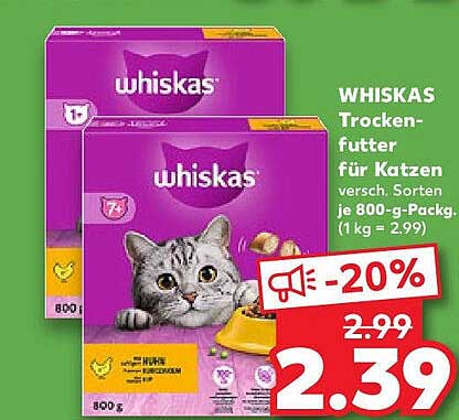 WHISKAS Trockenfutter für Katzen - 20% Rabatt!
