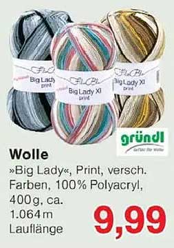 Wolle »Big Lady«, Print, versch. Farben, 100% Polyacryl, 400 g, ca. 1.064 m Lauflänge