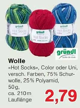 Wolle »Hot Socks«, Color oder Uni, versch. Farben, 75% Schurwolle, 25% Polyamid, 50 g