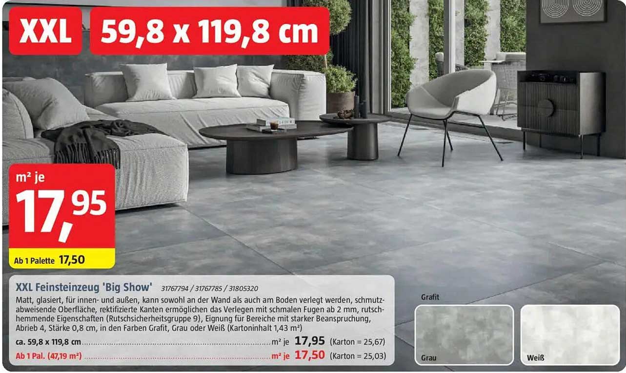 XXL Feinsteinzeug 'Big Show' – 59,8 x 119,8 cm
