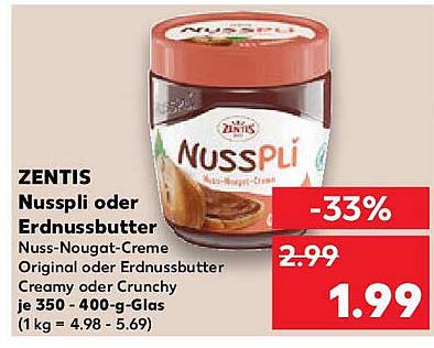 ZENTIS Nusspli oder Erdnussbutter