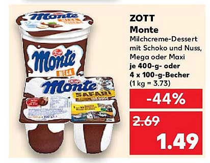ZOTT Monte Milchcreme-Dessert mit Schoko und Nuss, Mega oder Maxi