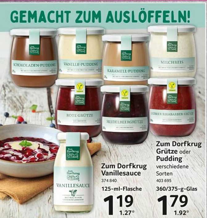 Zum Dorfkrug Vanillesauce oder Pudding verschiedene Sorten