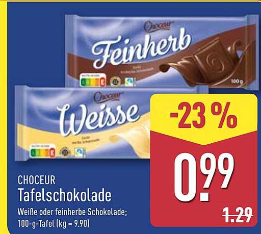CHOCEUR Tafelschokolade; Weiße oder feinherbe Schokolade; 100-g-Tafel (kg = 9,90)
