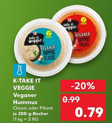 K-TAKE IT VEGGIE Veganer Hummus Classic oder Pikant je 200-g-Becher