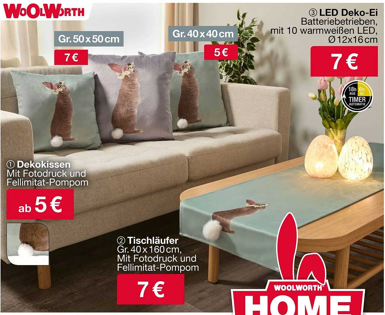 Dekokissen  
Tischläufer  
LED Deko-Ei