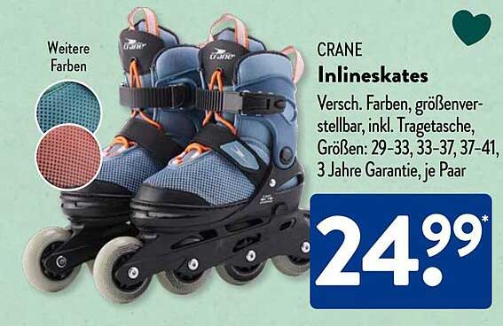 CRANE Inlineskates - Verschiedene Farben, größenverstellbar, inkl. Tragetasche
