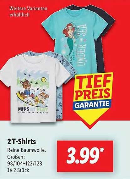 2 T-Shirts - Reine Baumwolle, je 2 Stück