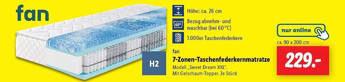 7-Zonen-Taschenfederkernmatratze Modell „Sweet Dream XXL“