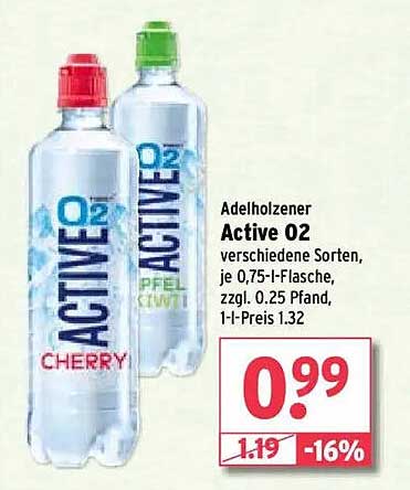 Adelholzener Active O2 - Verschiedene Sorten, 0,75-l-Flasche