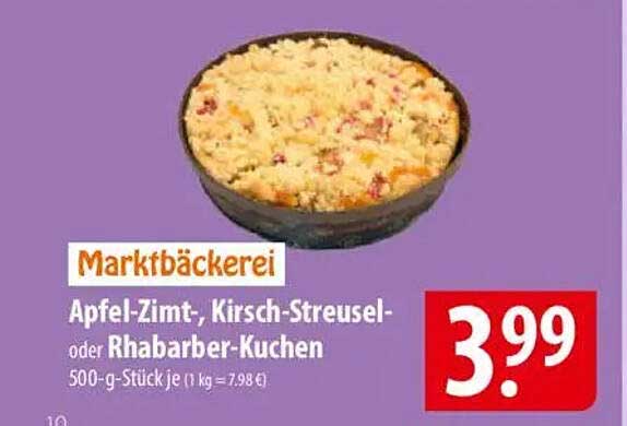 Apfel-Zimt-, Kirsch-Streusel- oder Rhabarber-Kuchen