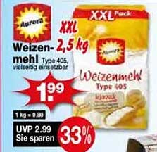 Aurora Weizenmehl Type 405 - 2,5 kg XXL Pack
