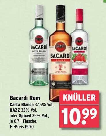 Bacardi Rum - Carta Blanca, RAZZ oder Spiced - genussvolle Vielfalt!