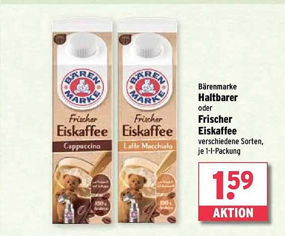 Bärenmarke Haltbarer oder Frischer Eiskaffee verschiedene Sorten, je 1-1-Packung