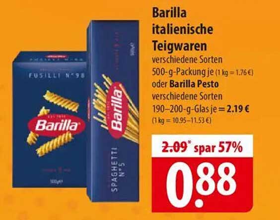 Barilla italienische Teigwaren – verschiedene Sorten