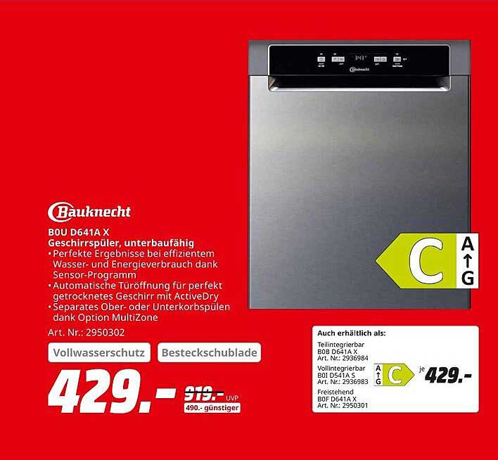 Bauknecht B0U D641A X Geschirrspüler, unterbaufähig