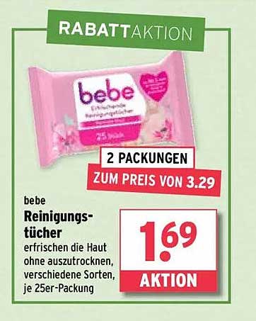 bebe Reinigungstücher - 2 Packungen zum Preis von 3,29 €