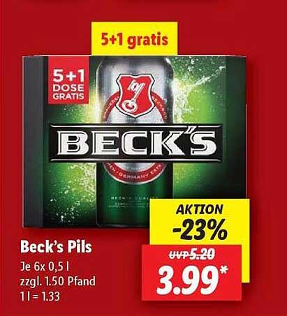 Beck's Pils 6 x 0,5 l – 5+1 gratis!