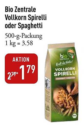 Bio Zentrale Vollkorn Spirelli oder Spaghetti