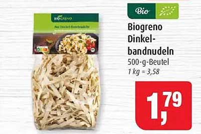 Biogreno Dinkelbandnudeln 500-g-Beutel