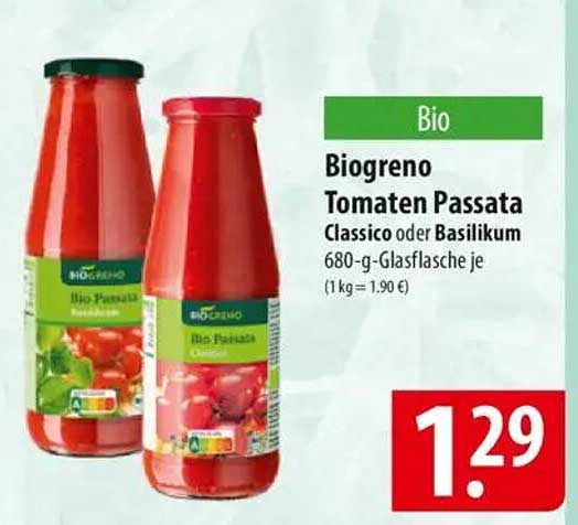 Biogreno Tomaten Passata Classico oder Basilikum 680-g-Glasflasche