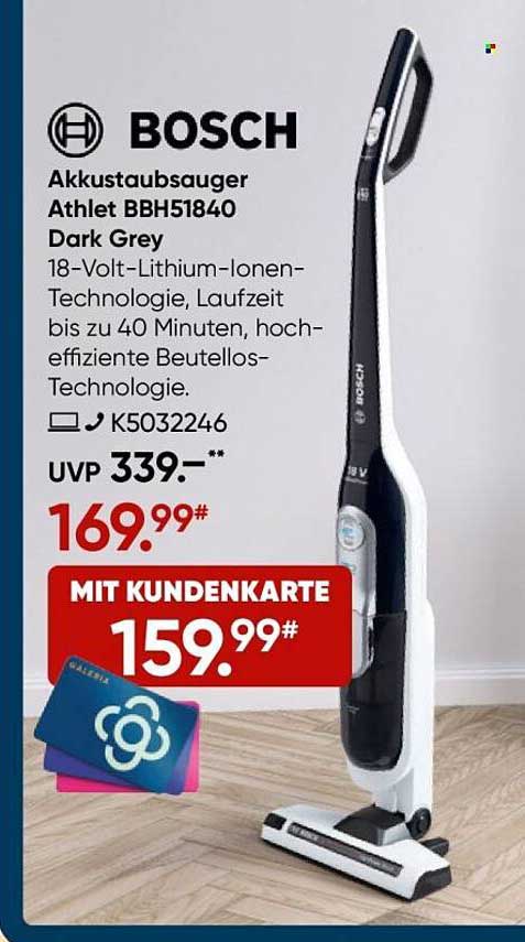 Bosch Akkustaubsauger Athlet BBH51840 Dark Grey - 18 Volt Lithium-Ionen Technologie
