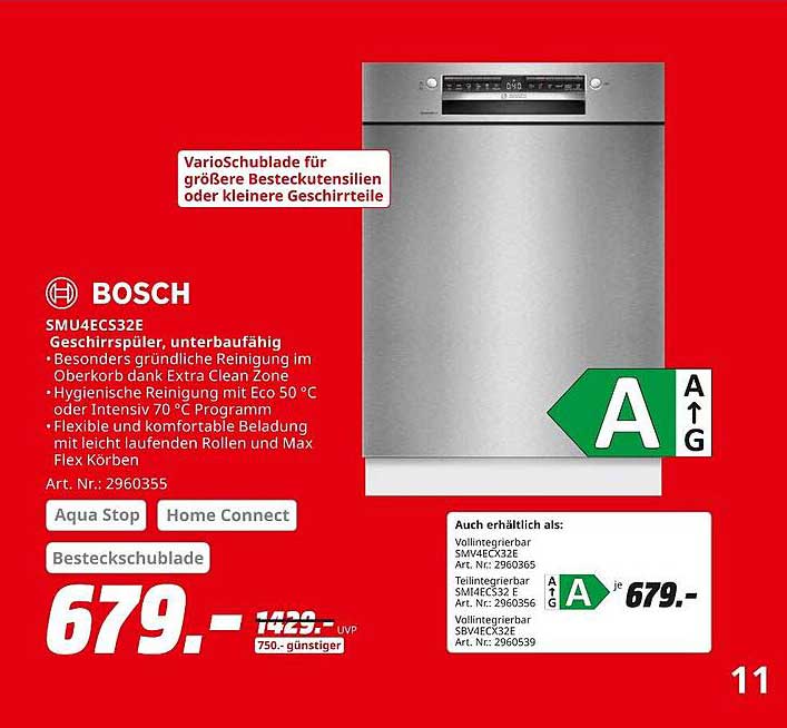 BOSCH SMU4ECS32E Geschirrspüler, unterbaufähig