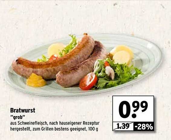 Bratwurst "grob" aus Schweinefleisch, nach hauseigener Rezeptur