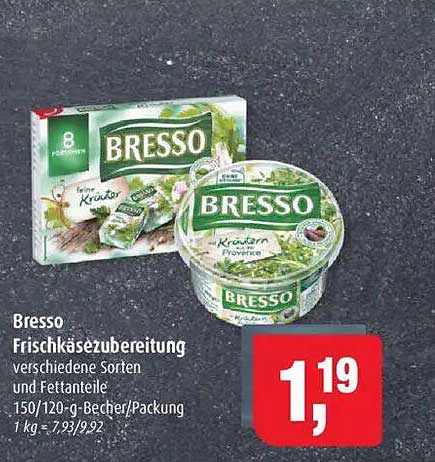 Bresso Frischkäsezubereitung verschiedene Sorten und Fettanteile 150/120-g-Becher/Packung