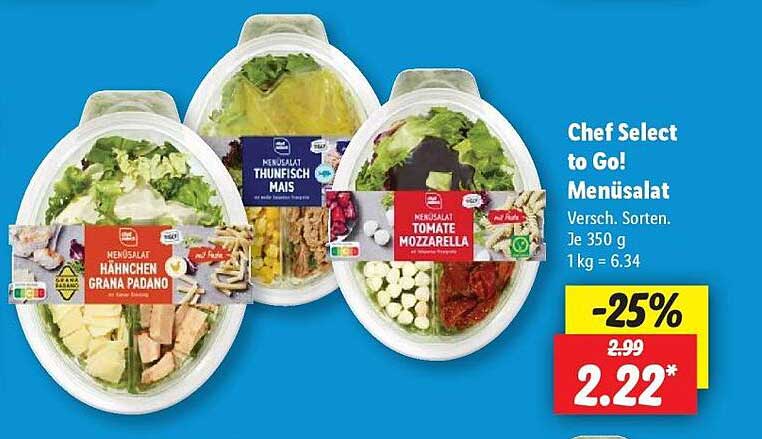 Chef Select to Go! Menüsalat, Versch. Sorten, je 350 g