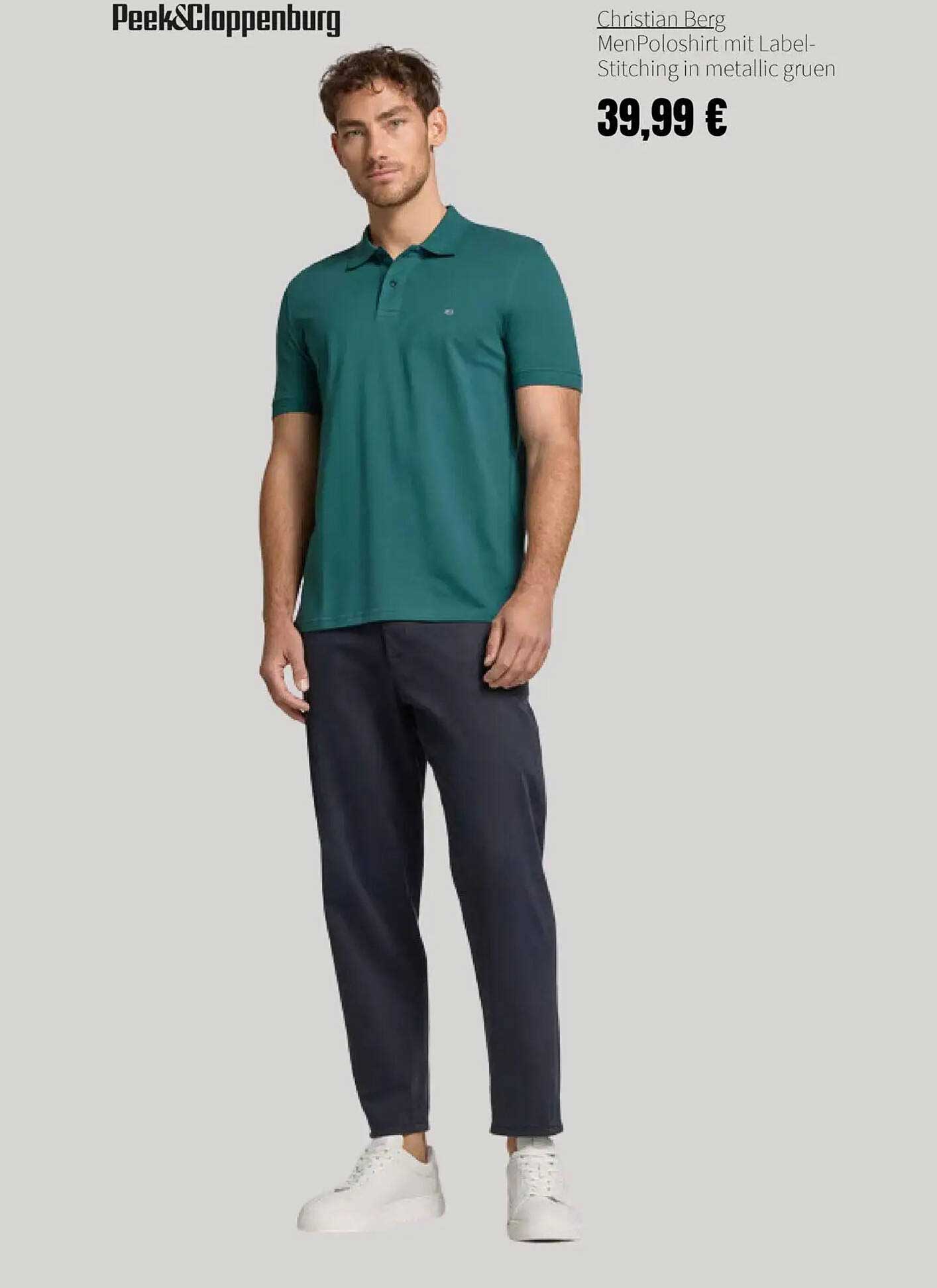 Christian Berg Men-Polohemd mit Label-Stitching in metallic grün