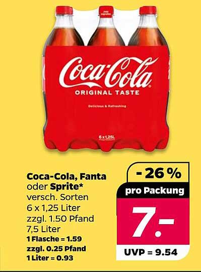 Coca-Cola, Fanta oder Sprite – 6 x 1,25 Liter Packung für nur 7,00 €